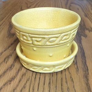 Vintage Mid Century McCoy Greek Key Hobnail Planter Yellow Attached‎ Saucer